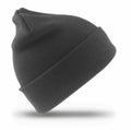 RC933 black knit beanie hat by Result Genuine Recycled, featuring a folded cuff and displayed on a white background.