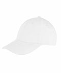 The RC981 baseball cap by Result Genuine Recycled, featuring a plain white design with a curved brim and six-panel structure, is angled slightly to the left against a white background.