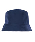 A plain, dark blue Hats bucket hat with a wide, downward-sloping brim is displayed against a white background.