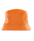 A fabric orange bucket hat from Hats is displayed on a plain white background, featuring a rounded crown and a downward-sloping brim.