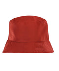 A "Hats" brand plain red bucket hat with a wide, downward-sloping brim and smooth crown is displayed against a white background.