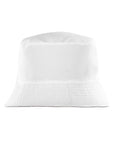 A front-facing view of the Hats product shows a plain white bucket hat with visible stitching on the brim, set against a white background.