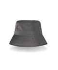 A plain dark grey bucket hat from Hats, featuring a wide downward-sloping brim and visible stitching, shown against a white background.