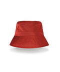 A plain red Hats bucket hat with visible brim stitching, shown on a white background with a subtle shadow underneath.