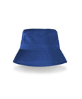 A "Hats" brand plain blue bucket hat with visible stitching on the brim, shown against a white background.