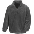 The Result RE33A is a dark gray fleece pullover featuring a high collar and a half-zip front. It includes elastic cuffs and offers a relaxed fit, making it ideal for cold weather wear.