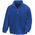 Introducing the Result RE33A—a blue fleece pullover featuring a half-zipper and long sleeves. This jacket is designed with elastic cuffs and offers a soft, comfortable texture for optimal coziness.