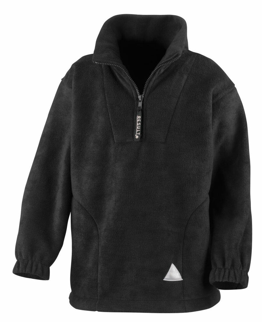 Result's RE33J fleece pullover featuring a half-zip front and elastic cuffs in black.