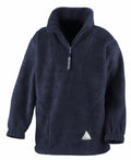 Result's RE33J fleece pullover featuring a half-zip front and elastic cuffs in navy blue.