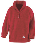 Result's RE33J fleece jacket in red, featuring a half-zip front and elastic cuffs.