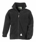 The RE36J by Result is a black fleece jacket featuring a front zipper, two pockets, and elastic cuffs.