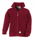 A Result fleece jacket, model RE36J, in red, featuring a front zipper and two side pockets.
