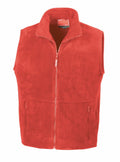 Introducing the Result RE37A: a red fleece vest designed with a high collar and front zipper, complete with two zippered pockets on each side.