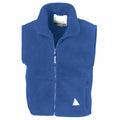 The RE37J by Result is a blue fleece vest that includes a full front zipper and side pockets, showcasing a small white triangle logo on the lower right side.