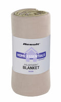 Beige fleece blanket rolled up, labeled "Result Winter Essentials RE39A.