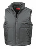 The RE44A by Result is a gray puffer vest featuring a front zipper and two front pockets.