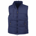 Result's RE88A is a navy blue puffer vest featuring a front zipper and three zipped pockets.