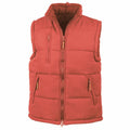 The Result RE88A is a sleeveless red padded vest featuring a high collar, three zippered pockets, and a front zipper closure.