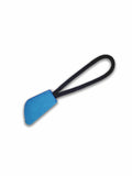 An RE93X zip puller by Result, featuring a blue textured grip and attached to a black looped cord, set against a white background.