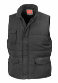 The RE94A from Result is a black sleeveless padded vest featuring a high collar and three pockets.