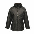 Introducing the RG043 by Regatta Professional, a sleek black jacket featuring a high collar, full-zip closure, adjustable cuffs, and zippered pockets.