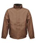 The RG045 by Regatta Professional is a brown zip-up jacket featuring a high collar and two front pockets, showcased against a white background.