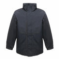 Introducing the RG051 by Regatta Professional: a sleek black jacket featuring long sleeves, a high collar, and a zippered front, set against a clean white background.