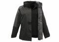 A Regatta Professional RG086 outdoor jacket in dark green and gray, featuring a high collar and an open front, showcased on a plain background.