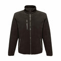 A Regatta Professional RG112 jacket in black, featuring a high collar and three zipped pockets, displayed against a white background.