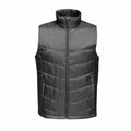 The RG113 by Regatta Professional is a gray, sleeveless puffer vest featuring a front zipper and a high collar.