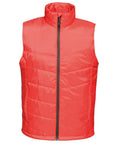 The RG113 by Regatta Professional is a vibrant red sleeveless puffer vest featuring a front zipper and high collar.