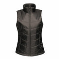 The RG114 by Regatta Professional is a dark green padded vest featuring a sleeveless design, high collar, and front zipper.