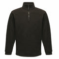 The RG120 by Regatta Professional is a dark green fleece pullover featuring a quarter-zip collar and long sleeves.