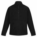 The RG128 by Regatta Professional is a black zip-up fleece jacket featuring long sleeves and a high collar.