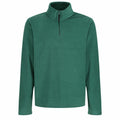 The RG134 by Regatta Professional is a green fleece pullover featuring a quarter-zip design and long sleeves.