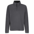 The product is the Regatta Professional RG134, a gray, long-sleeve fleece pullover featuring a quarter-zip front and a high collar. It boasts soft and warm fabric, making it ideal for casual or outdoor wear. The pullover is showcased against a plain white background.