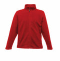 Product RG138 by Regatta Professional is a red fleece jacket featuring a front zipper and two side pockets.