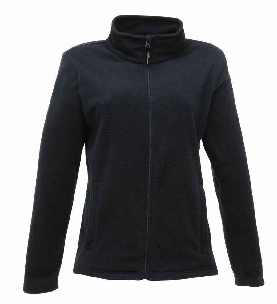 Introducing the RG140 by Regatta Professional, a black fleece zip-up jacket featuring a high collar and two front pockets.