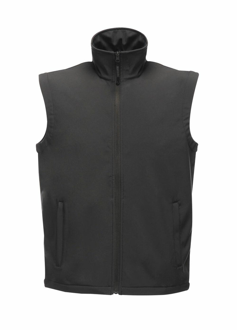 Regatta Classics' RG145 is a black, sleeveless jacket featuring a front zipper and two pockets.