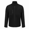 The RG147 by Regatta Professional is a black zip-up jacket featuring a high collar and a chest pocket on the left side.
