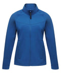 The RG151 by Regatta Professional is a blue zip-up jacket with a high collar and long sleeves. It features two side pockets with a sleek, fitted design. The fabric seems soft and comfortable, making it perfect for casual or athletic wear.