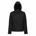 Regatta Professional RG152 black hooded jacket featuring a front zipper and a zippered chest pocket, displayed on a white background.