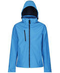 Regatta Professional RG152 jacket in blue featuring a hood, front zipper, two side pockets, and a vertical chest pocket.