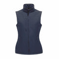 Introducing the RG155 by Regatta Professional, a navy blue jacket designed with a sleeveless style, a high collar, and a convenient zipper closure.