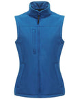 Introducing the RG155 from Regatta Professional: a stylish sleeveless blue vest with a high collar and front zipper. This vest includes two side pockets and a zippered chest pocket, all designed for a snug fit.