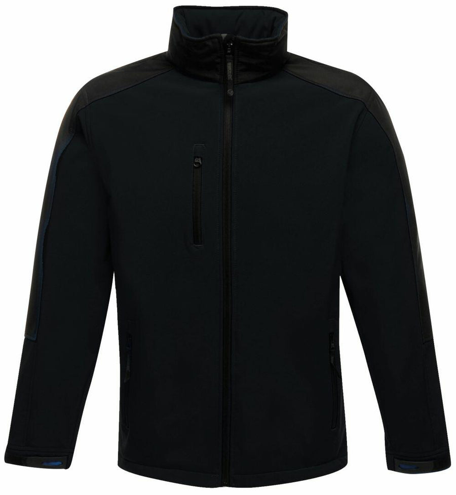 The RG157 from Regatta Professional is a black jacket featuring a high collar and zip closure, with two lower pockets and one chest pocket.