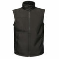 The RG164 from Regatta Professional is a black zip-up vest featuring a high collar, sleeveless design, two lower zippered pockets, and one upper pocket on the left side.