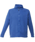 The RG188 by Regatta Professional is a blue fleece jacket featuring a full front zipper, long sleeves, and a high collar. It includes two side pockets, offering a simple yet casual design ideal for cold weather.