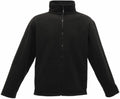 RG189 by Regatta Professional is a black fleece jacket featuring a high collar, full front zipper, and side pockets.