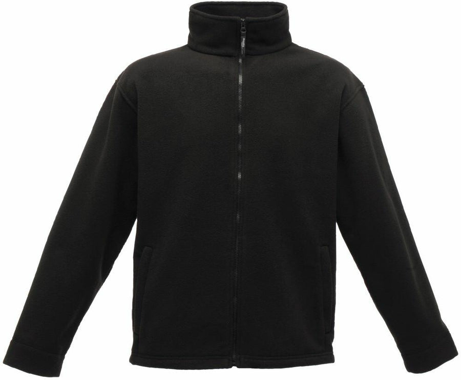 RG189 by Regatta Professional is a black fleece jacket featuring a high collar, full front zipper, and side pockets.